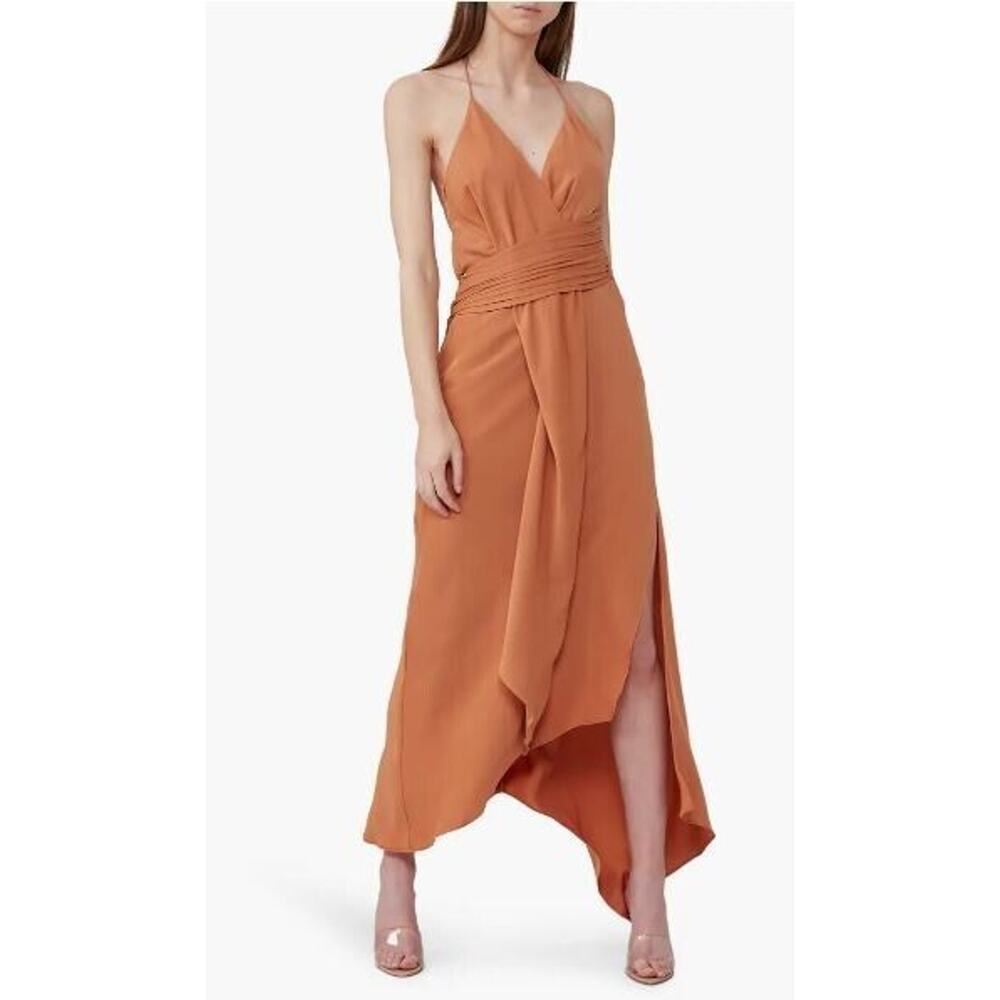Significant Other Elusive Asymmetrical Halter Midi Dress in Chestnut Size 8 $218